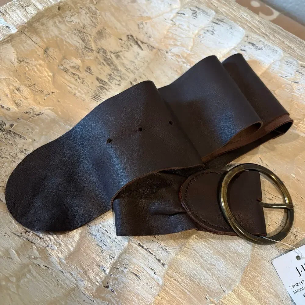 J-JILL Wide Genuine Soft Leather Belt Antique Bronze Buckle Chocolate Brown XL